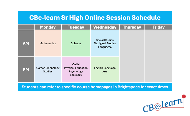 Senior High Online Session Schedule